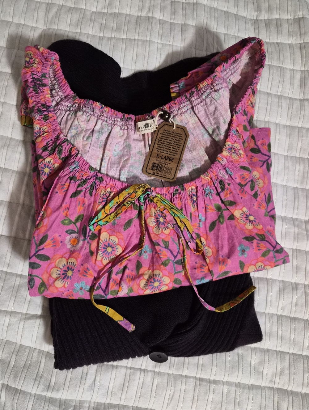 Natural Life Floral Short Sleeved Top With Purple Sweater Tee Pull Over, XL